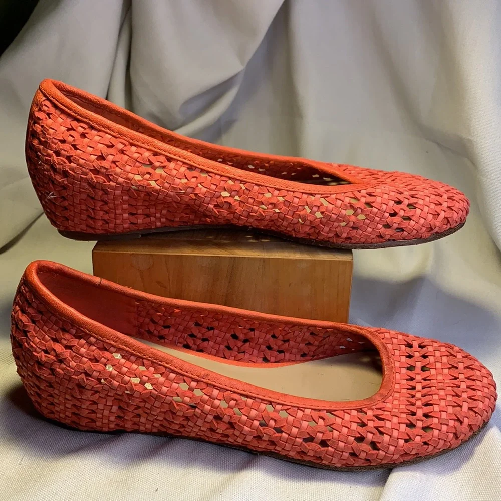 Eileen Fisher leather intarsio woven leather flats